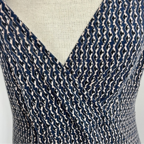 FRAGILE Antwerp Navy Diamond Pattern Faux Front Wrap Dress Dress Size L (318) - Picture 5 of 9